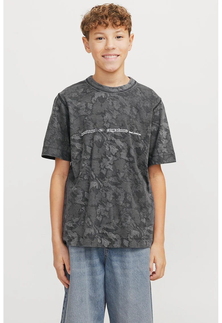 Tricou de bumbac cu model camuflaj, Gri inchis
