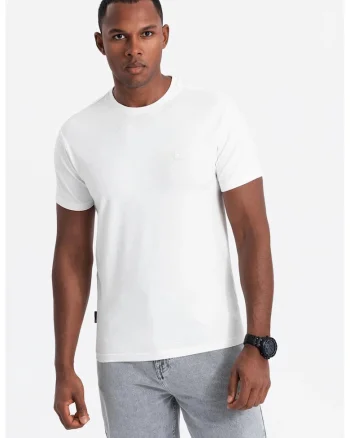 Tricou slim fit din amestec de bumbac cu decolteu rotund, Alb