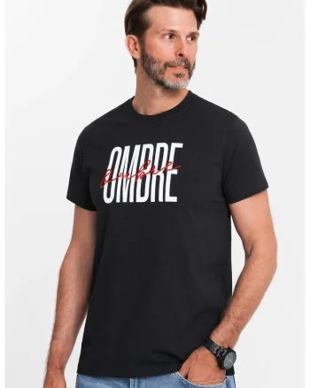 Tricou de bumbac cu model text, Alb/Negru