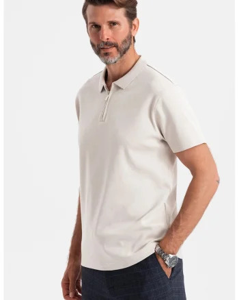Tricou polo cu fenta cu fermoar, Grej