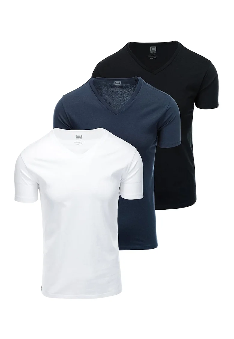 Set de tricouri uni de bumbac - 3 piese, Alb/Negru/Bleumarin