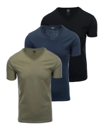 Set de tricouri uni de bumbac - 3 piese, Negru/Albastru inchis/Kaki