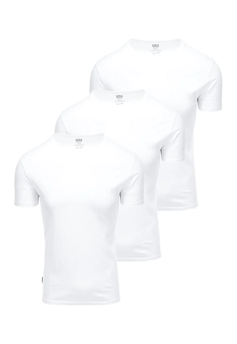 Set de tricouri uni de bumbac cu decolteu la baza gatului - 3 piese, Alb