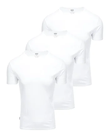 Set de tricouri uni de bumbac cu decolteu la baza gatului - 3 piese, Alb