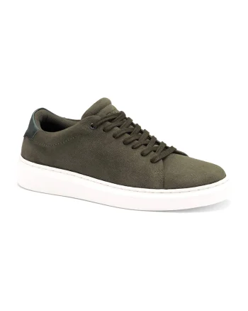 Pantofi sport din piele intoarsa si piele, Verde masliniu