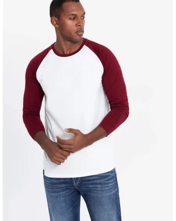 Bluza din bumbac cu maneci raglan, Alb/Visiniu