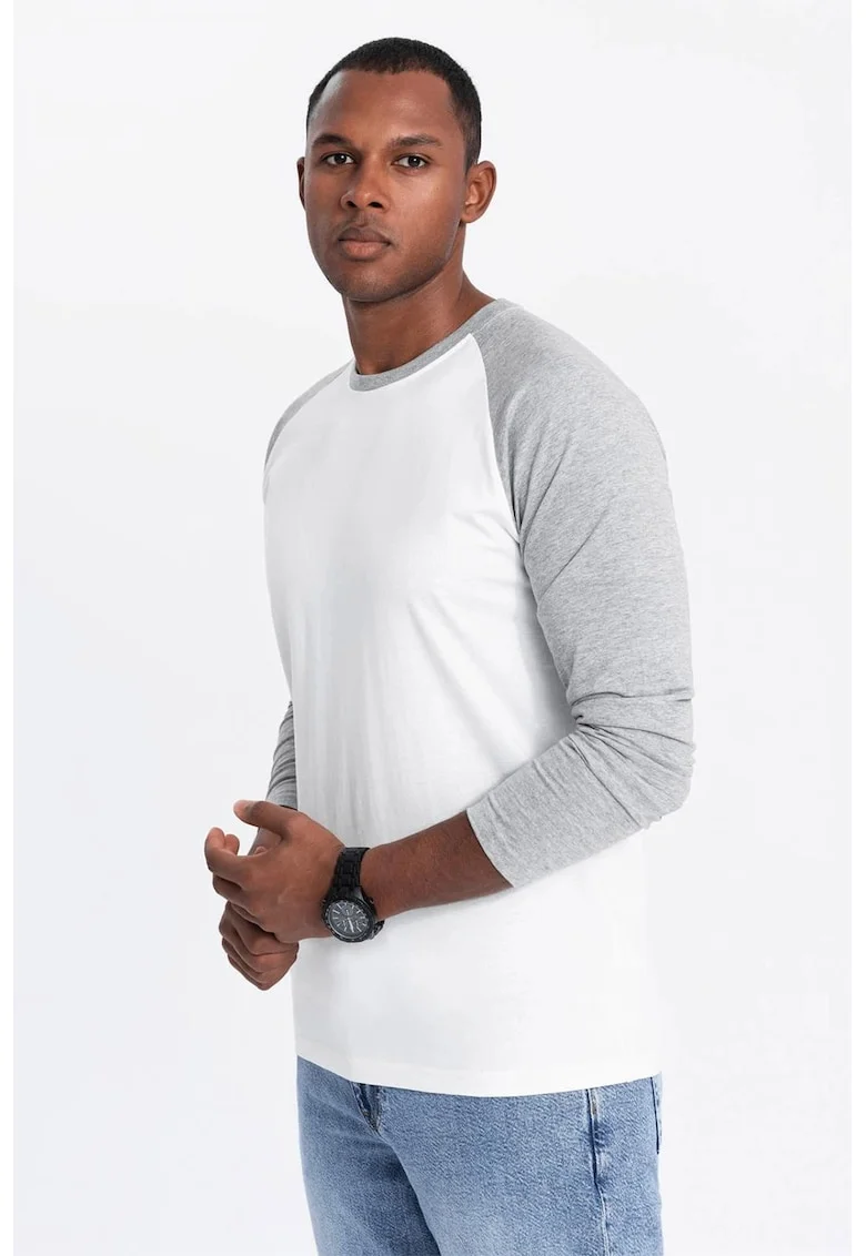Bluza din bumbac cu maneci raglan, Alb/Gri melange