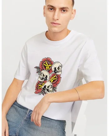 Tricou cu imprimeu si decolteu la baza gatului, Rosu/Galben/Alb murdar