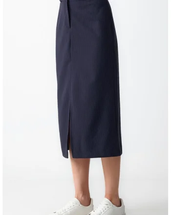 Fusta midi dreapta cu slit frontal, Bleumarin