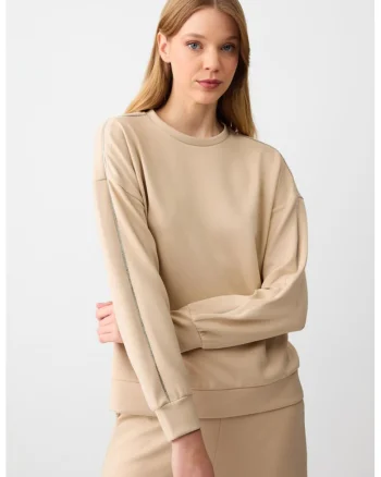 Bluza de trening din amestec de modal cu maneci cazute, Bej