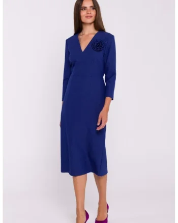 Rochie simpla midi cu decolteu in V, Albastru