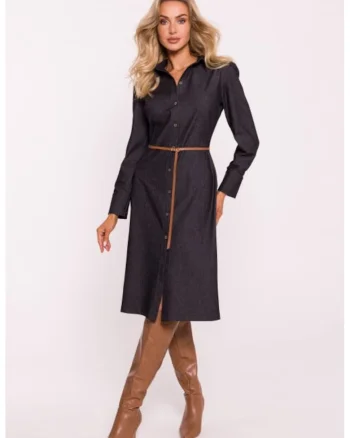 Rochie midi tip camasa, Gri grafit
