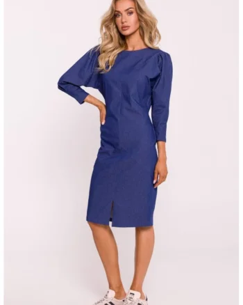 Rochie cu cusaturi si maneci bufante, Albastru