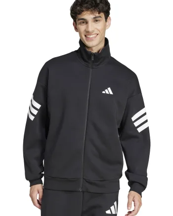 Bluza de trening cu fermoar si buzunare laterale, Alb/Negru
