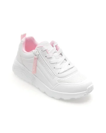 Pantofi sport SKECHERS albi, UNO LITE, din piele ecologica