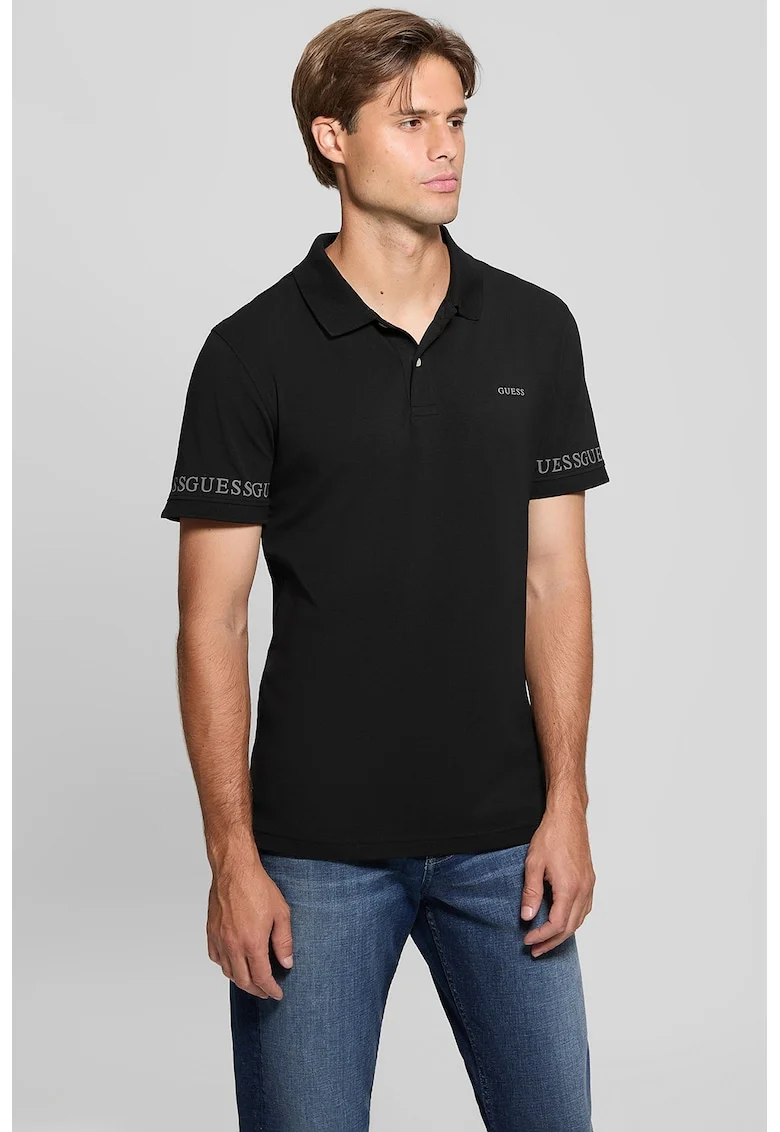 Tricou polo extra slim-fit cu model uni, Gri/Negru stins