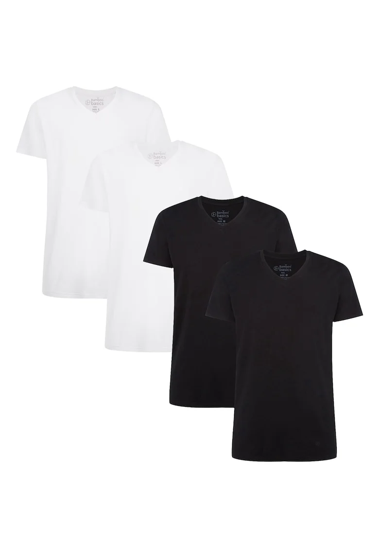 Set de tricouri cu decolteu in V Velo - 4 piese, Alb/Negru