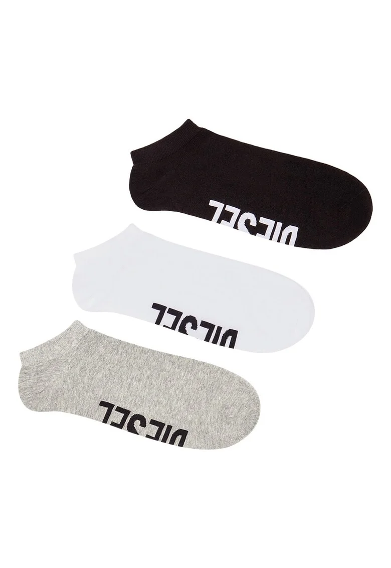 Set de sosete scurte unisex cu logo - 3 perechi, Alb/Negru/Gri