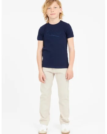 Tricou cu decolteu la baza gatului si logo brodat, Albastru ultramarin