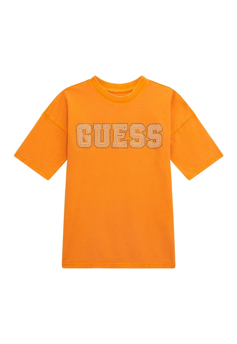 Tricou cu logo si decolteu la baza gatului, Portocaliu