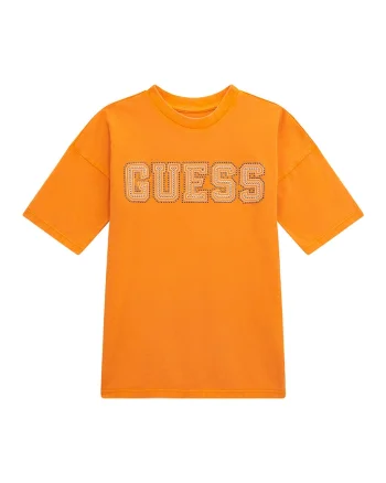 Tricou cu logo si decolteu la baza gatului, Portocaliu
