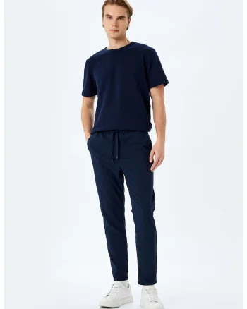 Pantaloni de trening cu snur si buzunare laterale, Albastru indigo