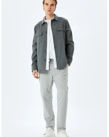 Pantaloni de trening cu snur si buzunare laterale, Gri deschis
