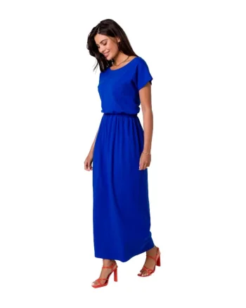 Rochie maxi cu elastic in talie,, Albastru inchis
