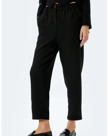 Pantaloni crop cu croiala dreapta, Negru