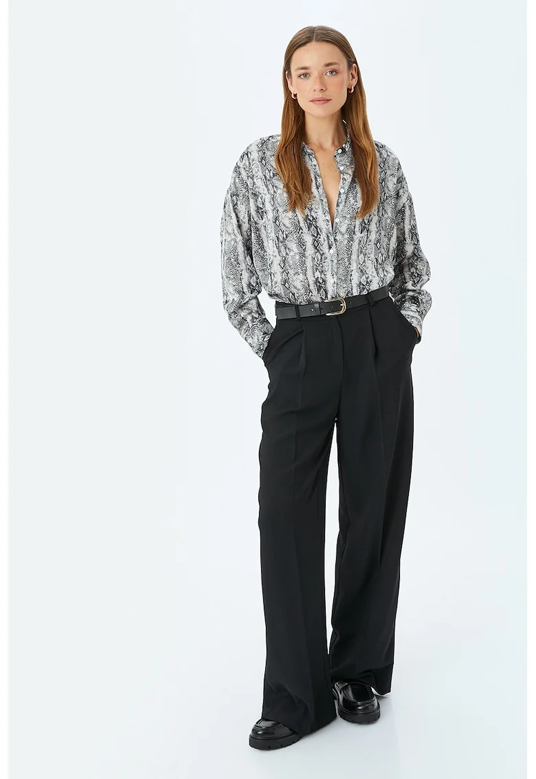 Camasa lejera cu animal print, Negru/Crem