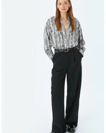 Camasa lejera cu animal print, Negru/Crem