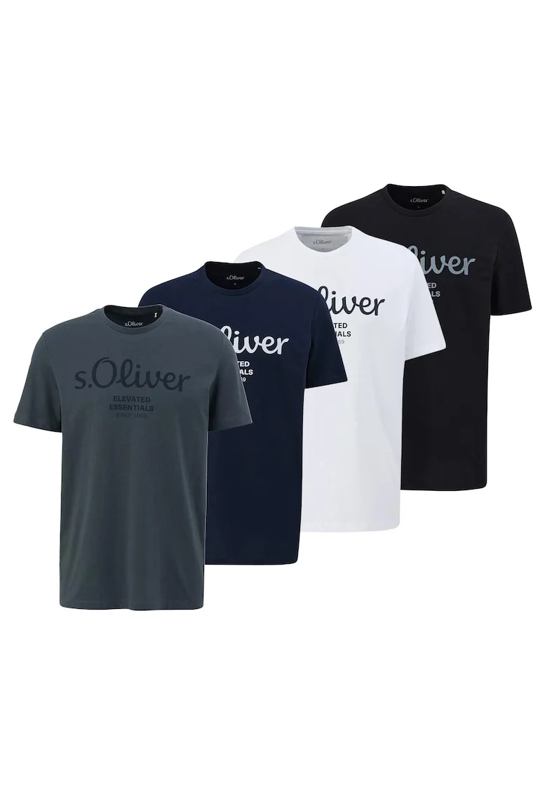 Set de tricouri cu imprimeu logo - 4 piese, Alb/Negru/Gri inchis