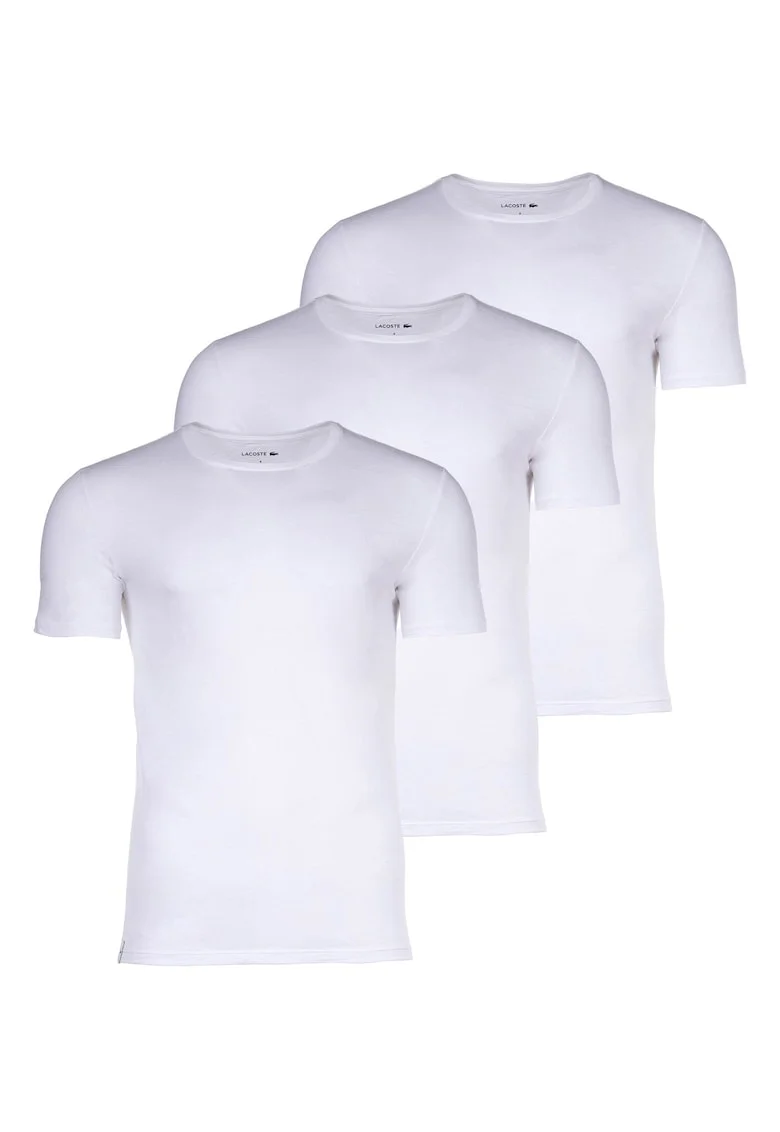 Set de tricouri slim fit din bumbac cu decolteu la baza gatului - 3 piese, Alb