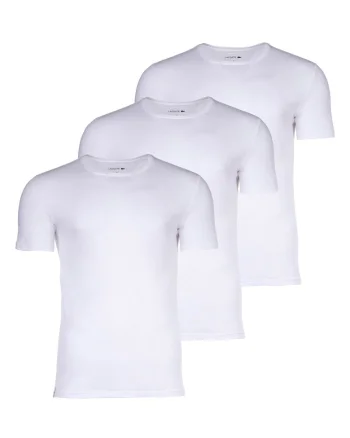 Set de tricouri slim fit din bumbac cu decolteu la baza gatului - 3 piese, Alb