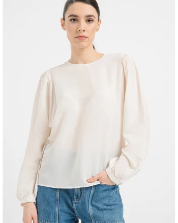 Bluza din amestec de matase cu decupaj Irenne, Alb murdar