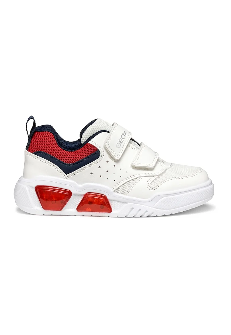 Pantofi sport cu velcro si segmente de material sintetic, Alb/Coral/Bleumarin