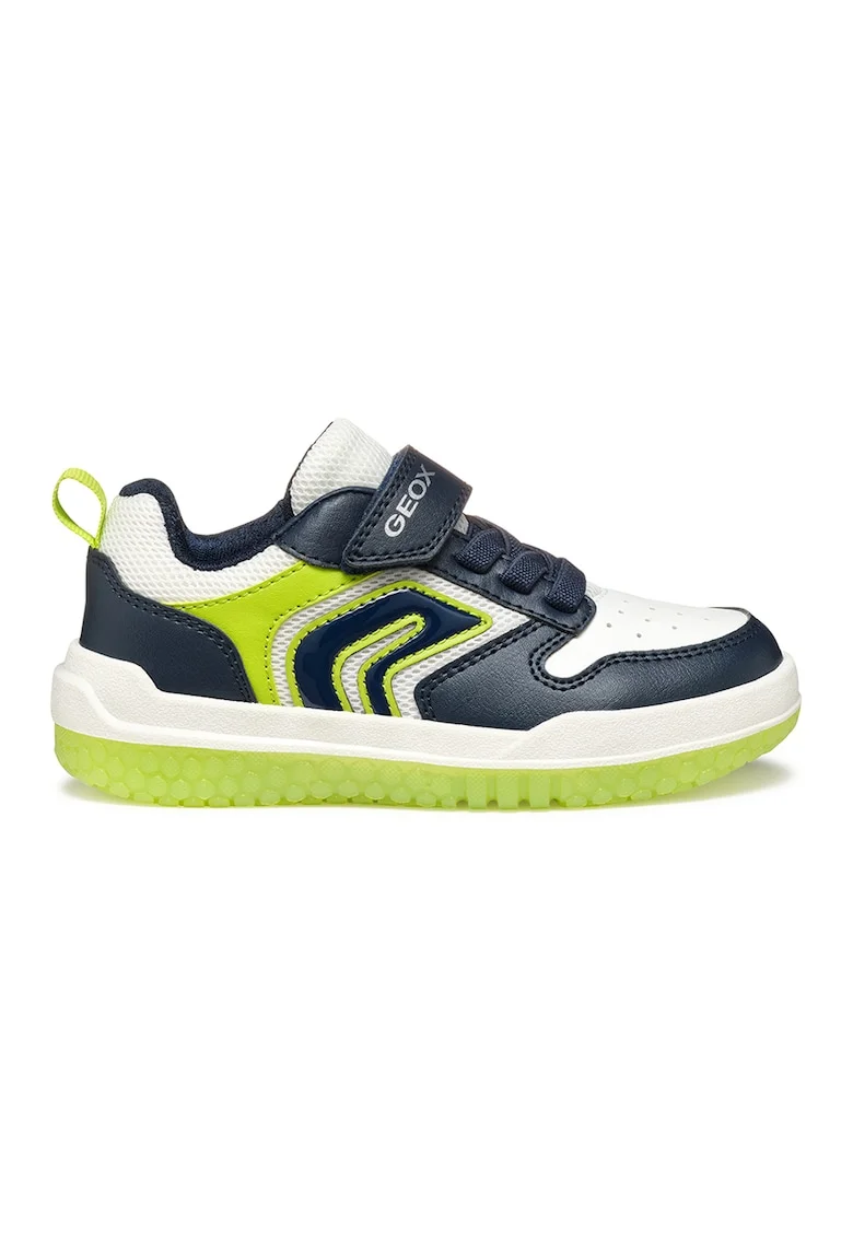 Pantofi sport cu plasa din material textil si velcro, Negru stins/Alb murdar/Verde fistic