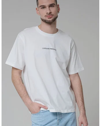 Tricou cu detaliu text, Alb