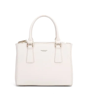 Geanta de piele ecologica cu bareta de umar si logo discret, Bej