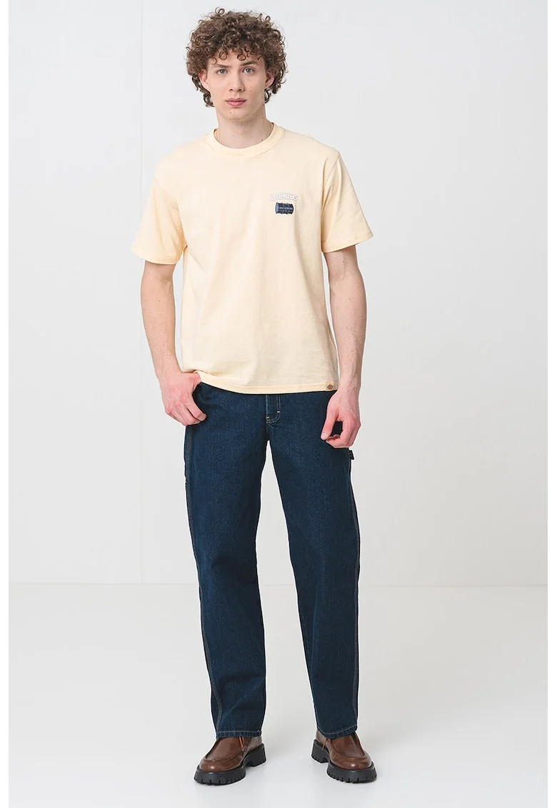 Tricou cu decolteu la baza gatului, din bumbac, Galben deschis