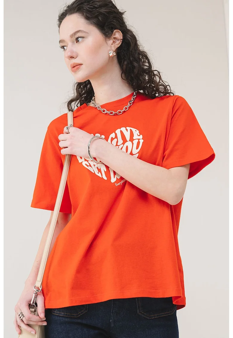Tricou de bumbac Valerie, Alb fildes/Rosu vermillion