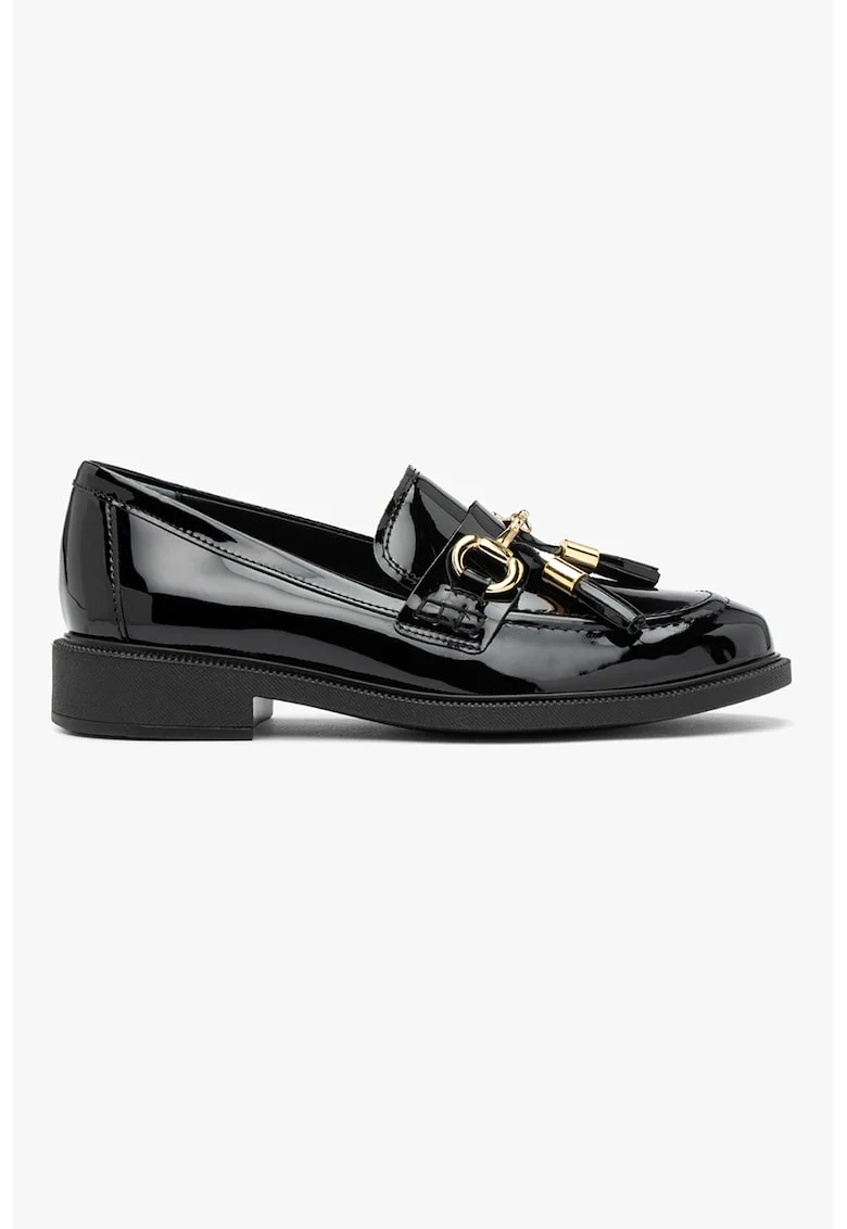 RYLKO, Pantofi loafer din piele ecologica cu aspect lacuit, Negru