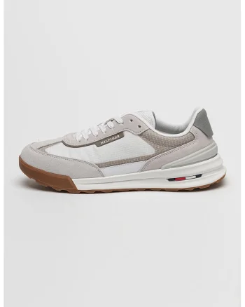 Pantofi sport de material textil cu captuseala de piele intoarsa, Alb/Gri deschis/Maro taupe deschis