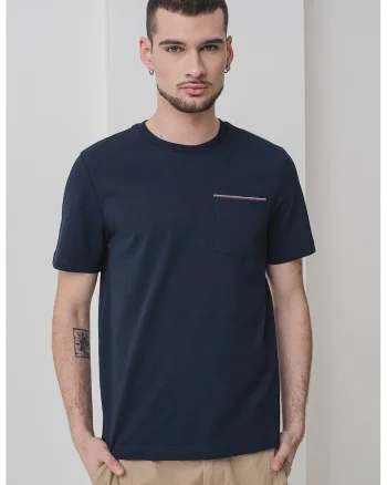 Tricou uni cu aplicatie pe piept, Bleumarin