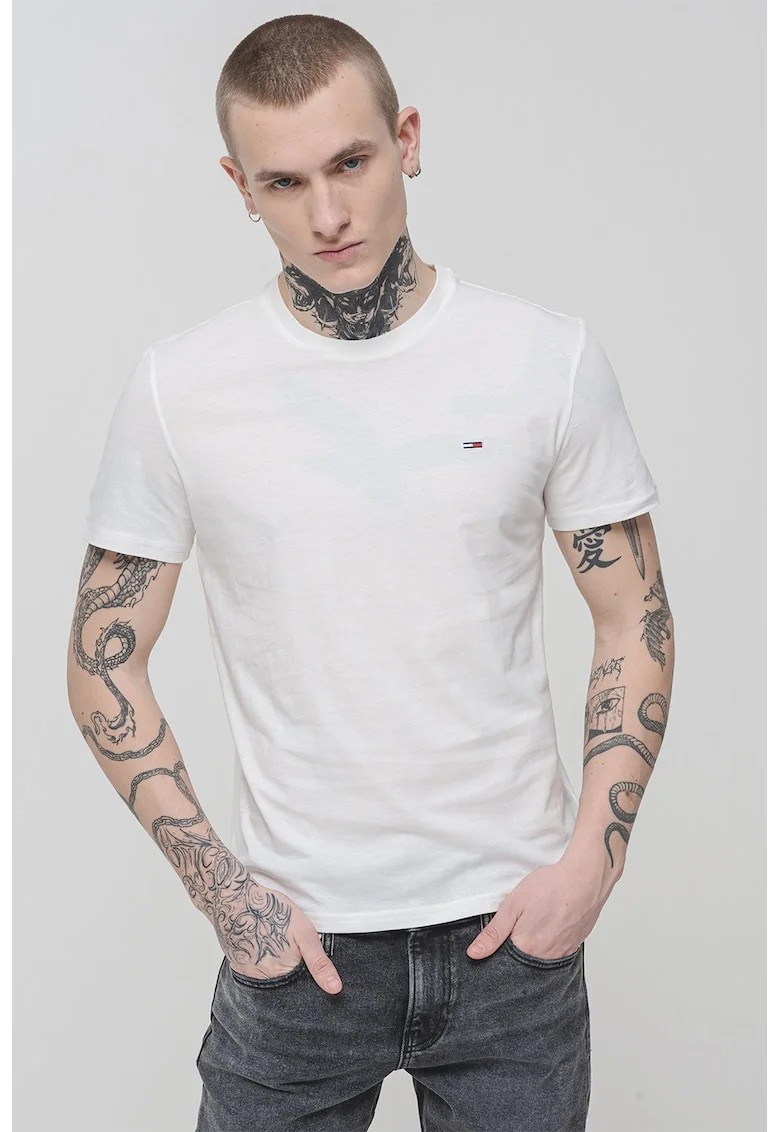 Set de tricouri slim fit - 3 piese, Alb/Negru stins