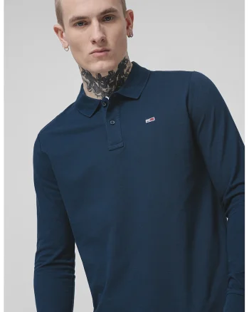 Bluza polo cu model uni, Bleumarin