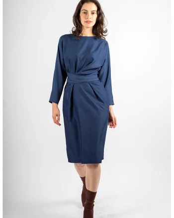 Rochie asimetrica cu pliuri Beatrice, Albastru inchis