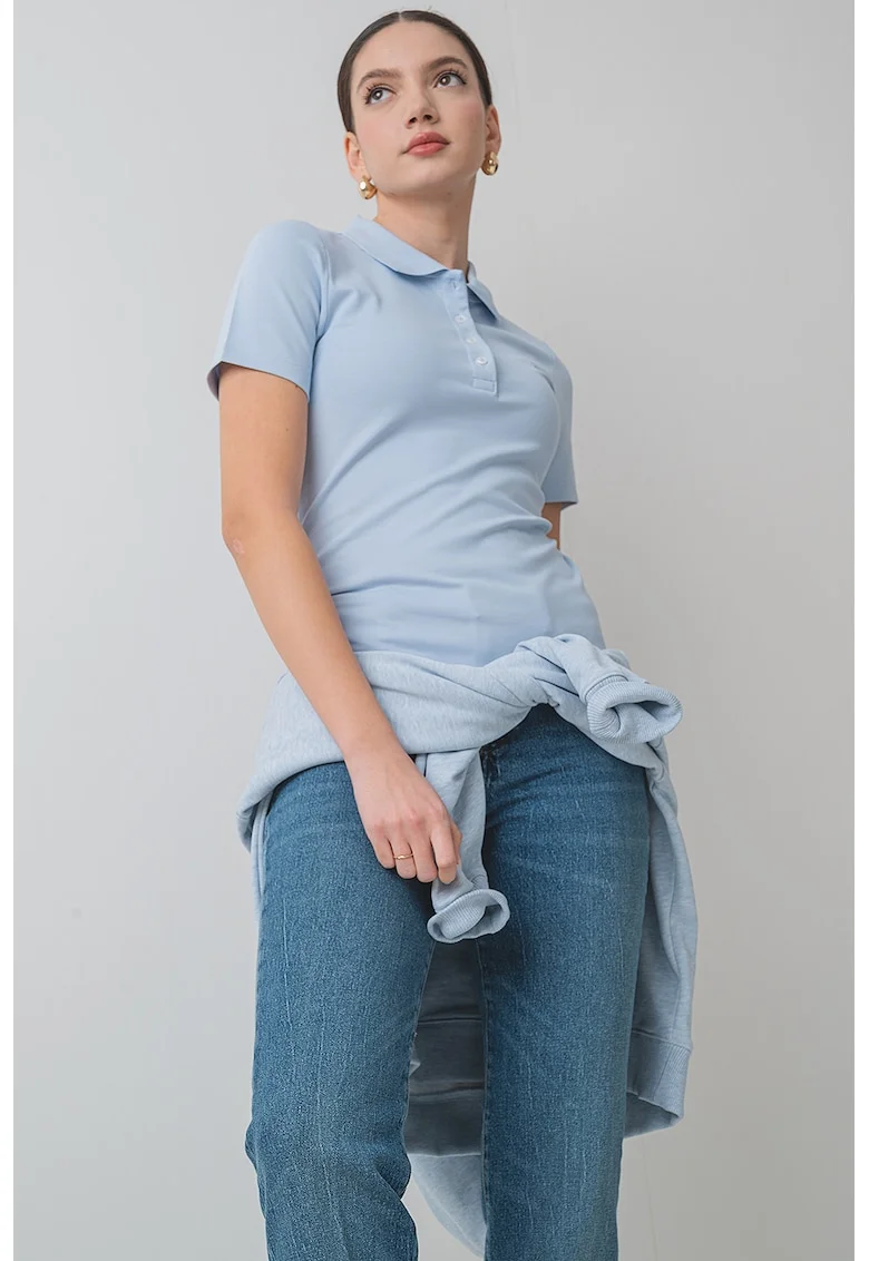 Tricou polo cu croiala slim-fit si logo, Albastru azur