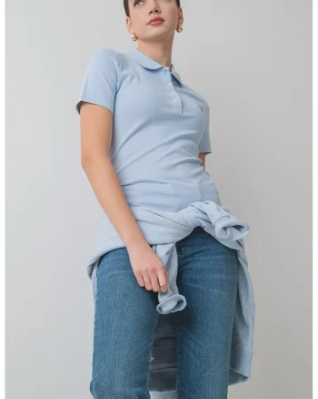 Tricou polo cu croiala slim-fit si logo, Albastru azur