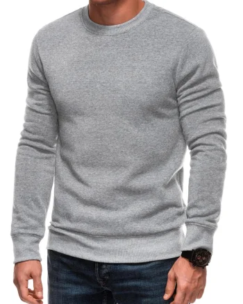 Bluza de trening cu model uni si decolteu la baza gatului, Gri melange